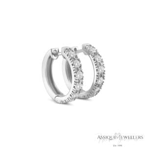 White gold diamond huggie earrings
