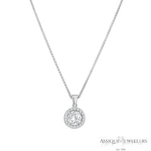 White gold diamond halo pendant