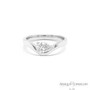 White gold pear shape solitaire diamond ring