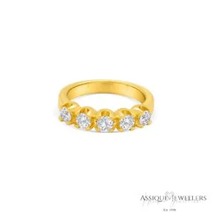 Yellow gold half eternity diamond band